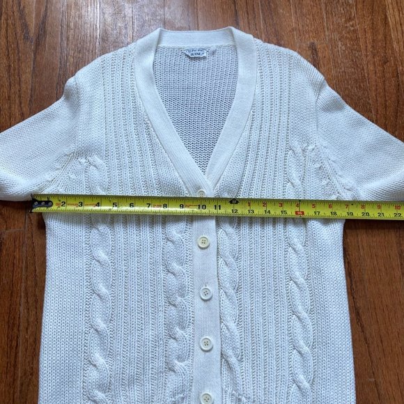 Vintage Women Cardigan Sweater Size Large Ivory Cableknit Varsity Boho 90s - Picture 7 of 13